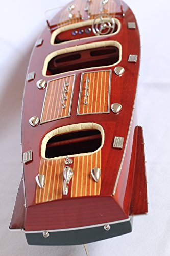 Chris Craft Triple Cockpit 25" Wood-Crafted Boat Model. Fully Assembled With A Separate Wooden Stand. Leather Seats. #TOP6