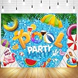 Withu Swimming Pool Party Backdrop Hello Summer Vacation Beach Swim Ring Surfboard Tropical Palm Tree Flowers Decorations Banner Birthday Prom Photography Photoshoot Background 6x4ft
