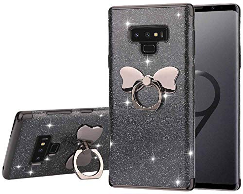 Casetego Compatible Galaxy Note 9 Case,Glitter Sparkle Bling Shock Absorbing Flex TPU Rubber Case Cover with Ring Grip Holder Kickstand for Samsung Galaxy Note 9(2018),Glitter Black