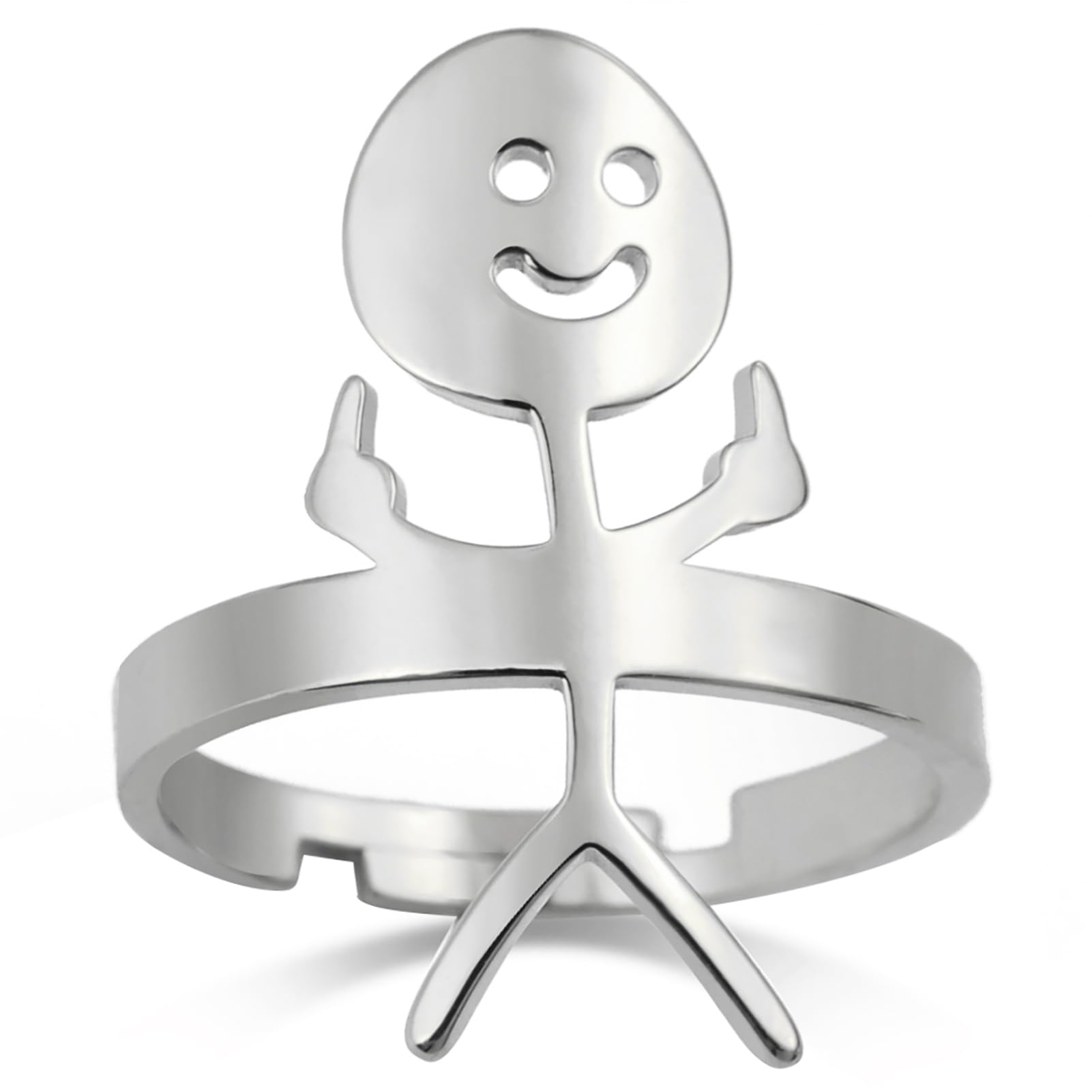 Dreamtimes Smiley Gezichtsfiguur-sign talenring voor vrouwen mannen ring verstelbaar roestvrij staal opening teken taal ring met grappige figuren paar ringen, M, Roestvrij staal, niet van toepassing