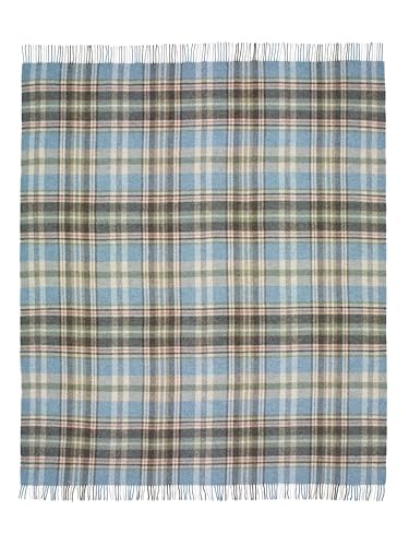 Moon Wool Plaid Throw Blanket, Pure New Wool, Glen Coe Aqua, Made in UK
