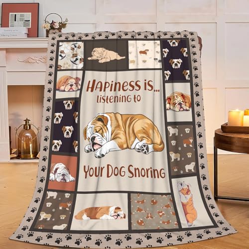 English Bulldog Blanket Bulldog Throw Blanket Soft Warm Cozy Fuzzy Plush Dog Throw Blanket Gifts for Girls Women Dogs Lightweight Fleece Flannel Gift Blankets for Kids Adults 40"X50"
