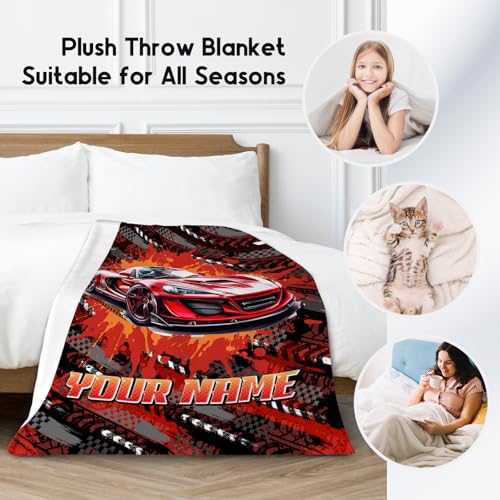 Mercuryelf Blankets for Boys Custom Racing Car Blanket Gifts - 4 Sizes Cozy Fleece Throw for Kids Teens