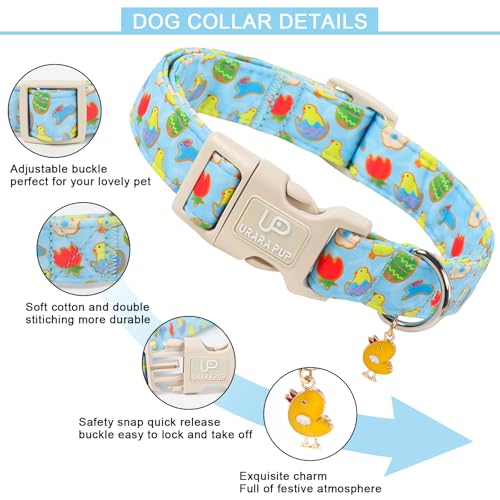 Image of Easter Day Dog Collar, UP URARA PUP Easter Bunny Adjustable Pet Collar with Quick Release, Colorful Rabbits Dog Collars for Small Medium Large Dogs