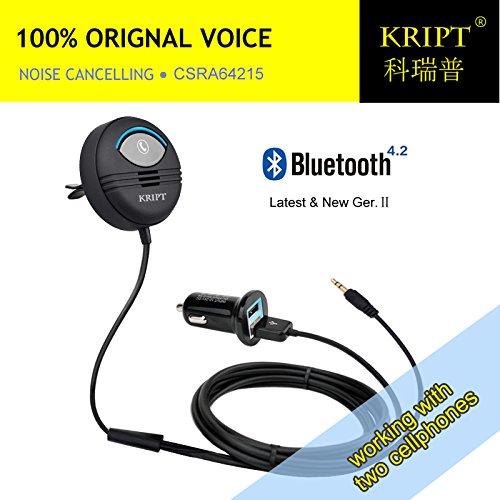 KRIPT Gen 2 v4.2 aptX Bluetooth Car Receiver/Kit Connects 2 Phones