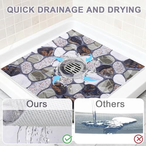 Image of Square Shower Mat Non Slip: 36x36 Inch Extra Large Shower Mats with Drain Hole in Middle -Anti Slip Shower Mats for Inside Shower -Loofah Shower Floor Mat Bath Mat for Shower Stall Bathtub Elderly