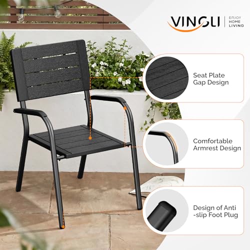 Image of VINGLI Outdoor Patio Dining Chairs, Stackable HDPE All-Weather Arm Chairs, Weatherproof Outdoor Seating for Garden, Backyard, Poolside, Balcony,Black (4 Pack)