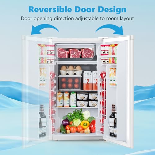 Image of COWSAR 3.2 Cu.ft Mini Fridge with Freezer, Compact Dorm Refrigerator with Reversible Single Door, Adjustable Thermostat, Energy Saving, Perfect for Office, Dorm, Bedroom, Home, White