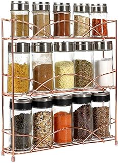 Vinsani Spice Rack 3 Tiers - Kitchen Shelf Organiser for Jars Bottles Space Saving Storage - Free Standing - Rose Gold