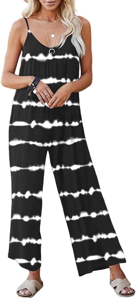 Women Casual Jumpsuits Summer Sleeveless Loose Jumpsuit Shoulder Strap Adjustable Long Pants Rompers with Pockets - Image 2
