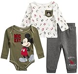 Disney Baby Boys’ Mickey Mouse Pants Set – 3 Piece Fleece Shirt, Joggers, and Bodysuit (0-9M),...