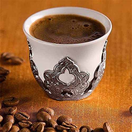 SGSG Juego de Tazas de café de Porcelana con Soportes para cumpleaños de Plata para 6 Personas, Fabricado en Turquía - Imagen 6