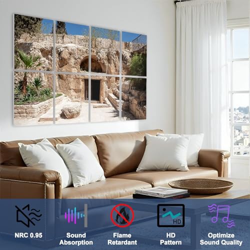 8 Pack Paneles Acústicos Art Garden Tomb Jerusalem Auto-adhesivos Decorativos Paneles Absorbentes de Sonido 48"x32" para Oficina Hogar Estudio miniatura 3