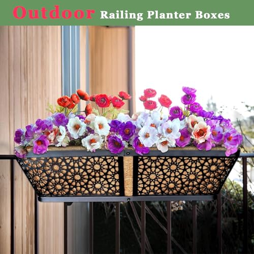 ZeeDix 3 Pack Metal Window Box for Railings, 24 Inch Over Railing Planter Boxes with Coco Liners, Hanging Flower Box Planters for Outdoor Fence Deck Porch Balcony & Patio by ZeeDix - Image 8
