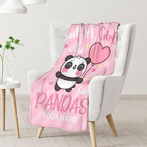 Personalized Panda Blanket Gifts with Name - 30"x40" Cute Throw Blanket for Kids, Adults - Pink Soft Fuzzy Blankets for Couch & Office