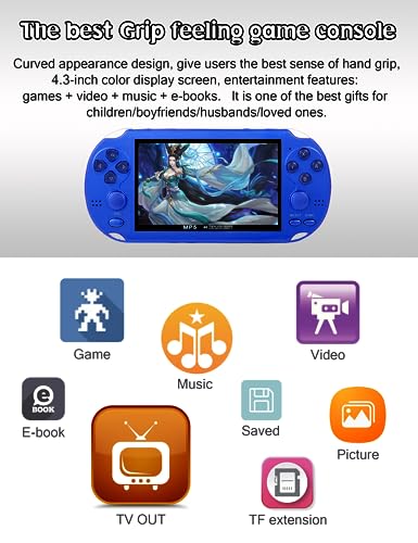 CZT Console de Jeux vidéo 4,3 Po 8 Go intégrée à 2100 Jeux gratuits pour Plusieurs simulateurs Console de Jeu Portable Vidéo/Musique Ebook Sortie TV Le Jeu Peut être archivé Cadeaux de Noël – Image 3