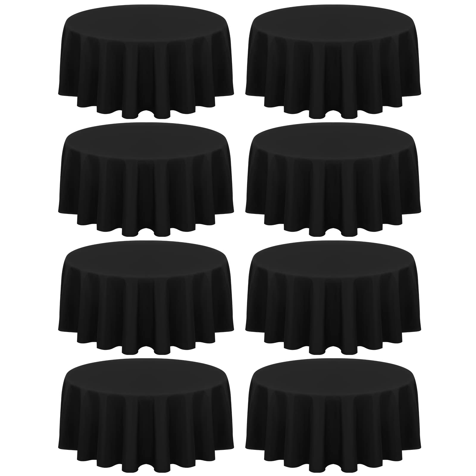 8 Pack Black Round Tablecloth 229 cm Circle Polyester Table Cloth, Washable Fabric Stain and Wrinkle Resistant Table Cover Round Table Clothes for Wedding Parties Banquet Reception Dining