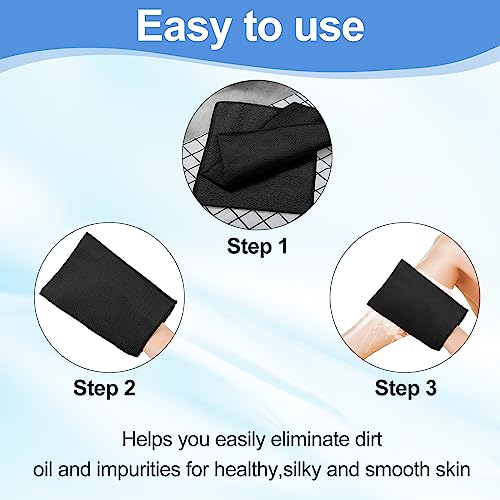 Image of Tatuo 12 Pack Korean Exfoliating Mitts, Italy Towel,8 x 5.5 in,Black | Body Washcloth, Remove Dead Skin, Viscose Rayon Scrubber for Home Spa, for Keratosis Pilaris, Reusable Full Body Use
