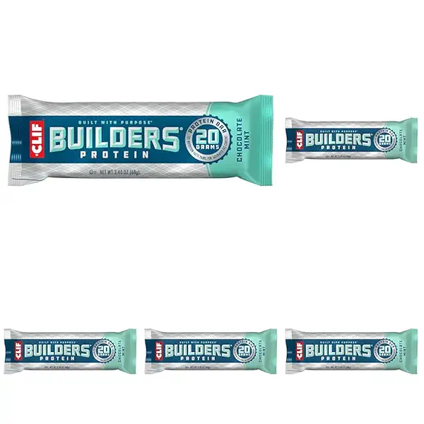 CLIF BUILDERS Protein Bar- Chocolate Mint Flavor - 20g Plant Based Protein - Gluten Free - Non-GMO - Low Glycemic - No Artificial Sweeteners - 2.4 oz. (Pack of 5) 1