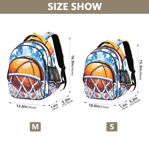Cartoon Basketball Hoop Star School Backpack for Boys Kid's Backpack Light Weight Bookbags Elementary High School Water Resistant Laptop Bags Men Travel Daypacks,15.3" H4
