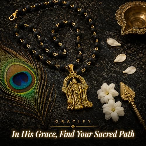 Image of Gratify Original Karungali Mala 54 Beads (7mm) for Men & Women | Authentic Black Ebony Wood Mala with Gold Plated Metal Caps | Spiritual Necklace for Meditation, Prayer, Energy Balance & Positive Vibes