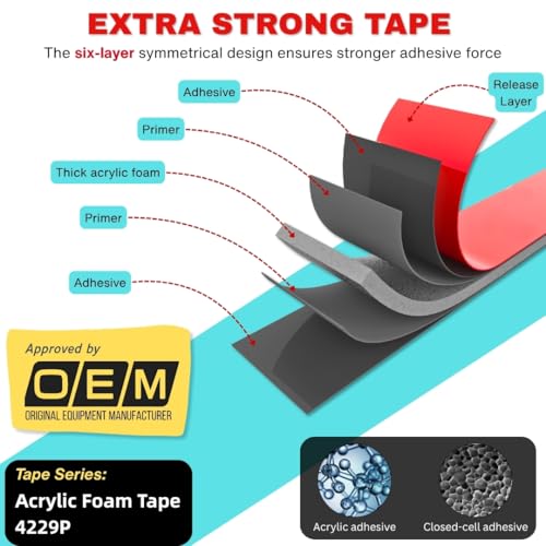 Image of 4229P Double Sided mounting Tape Heavy Duty Waterproof Strong Mounting Adhesive Foam Automotive LED Strip Lights Home Office Decor Car Glass Sign Wall