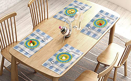 Vcvcoo Cloth Placemats Set Of 4, Plaid Place Mats Heat Insulation, Blue Kitchen Table Mats Waterproof Stainproof 13 By 19 Inches #TOP6