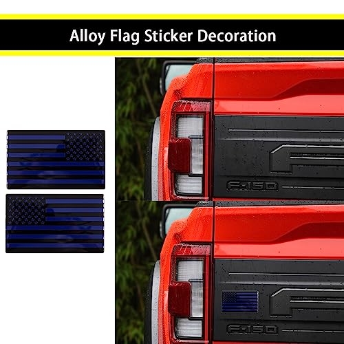 Image of XMUINT Metal American Flag Emblem, 2 Packs 5 inch USA Car Military Patriotic Sticker, Alloy Bumper Fender Door Window Trunk Engine Hood Decal for Car Truck SUV Matte Black Blue
