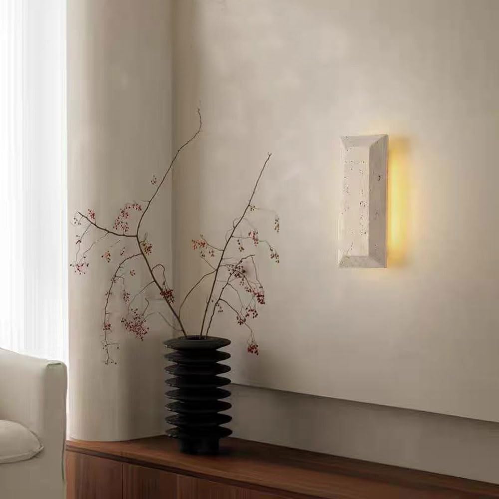 Applique rettangolare da 9,8 pollici in travertino giallo, con sorgente luminosa a LED, lampada da parete in pietra naturale, stile industriale, ideale per soggiorno, ristorante e camera da le