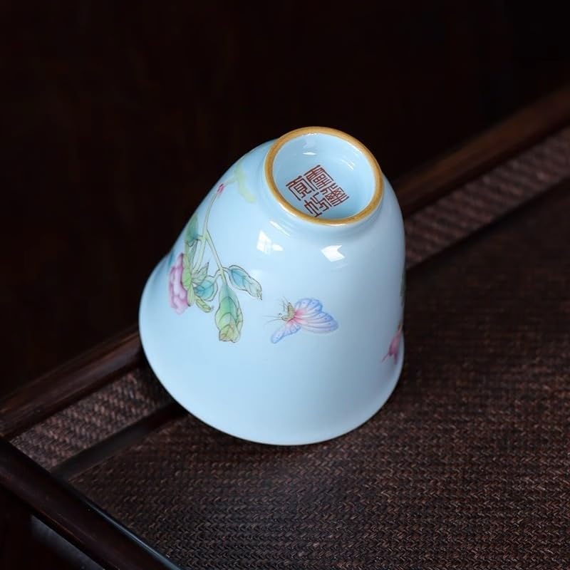 Tea Cup Hand-Painted Pastel Blue Peony Scented Teacup Porcelain Kung Fu Set Soaking Container