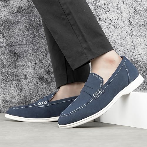 Image of Meijiana Men's Genuine Leather Loafers Slip-On Moccasins Suede Dress Shoes, Lightweight and Breathable with Rubber Sole Stylish Mens Loafers