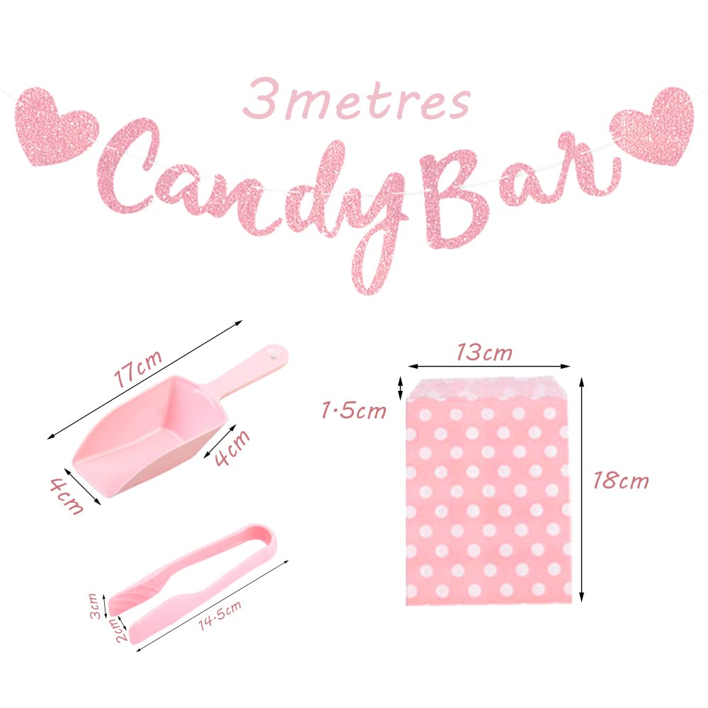 Candy Bar Party Set Pinzas de Candy 3 Piezas Alicates para Hielo 75 Bolsas de Papel con Candy Bar Banner Pala para Hielo Mini Pinza para Servir Juego de Pinzas para Azúcar