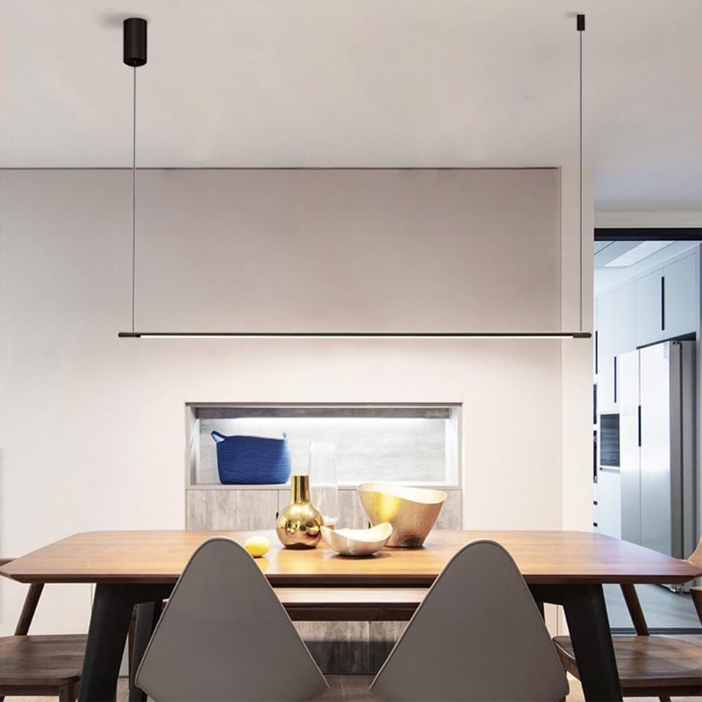 Lámparas Colgantes lineales LED para Cocina, Ideales para Colocar sobre la Isla de la Cocina. Lámparas Colgantes Modernas de Tira Larga de 4500 K para Comedor y Oficina (Negro, 120 cm/47,24