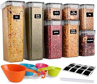 GoMaihe Cereal Storage Containers Set of 8, Plastic Airtight Food Storage Containers with Lids, Storage Jars for Storing Pasta, Rice, Rlour, Dog, Cat, Pet Food, Cereal Dispenser Kitchen Organiser
