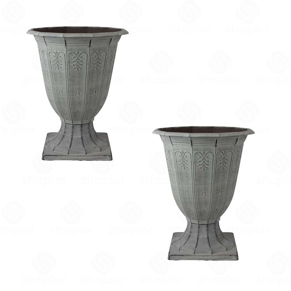 Calista Hexagonal Planter, Urn Planter & Hanging Basket | Vintage Rust Finish – Decorative Garden Pastic Plant Pot | Lightweight Weatherproof Indoor Outdoor (Urn Planter-32cm-Vintage Rust-Pack 2)