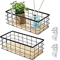 Funrous 2 Pcs Metal Small Wire Basket Wall Hanging Wire Basket Hang Small Bathroom Kitchen Storage Organizer Toilet Paper Mesh Storage Bin Shelf Rack with Base(Black,11.42 x 5.12 x 3.94 Inches)