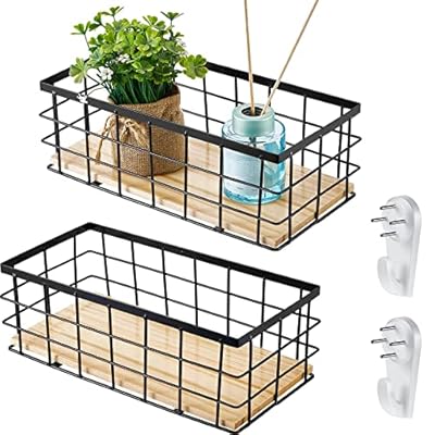 Funrous 2 Pcs Metal Small Wire Basket Wall Hanging Wire Basket Hang Small Bathroom Kitchen Storage Organizer Toilet Paper Mesh Storage Bin Shelf Rack with Base(Black,11.42 x 5.12 x 3.94 Inches)