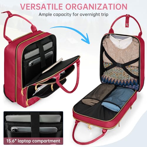 Image of Underseat Carry On Luggage with Wheels, Stylish Lightweight Under Seat Luggage, Personal Item Suitcase with telescoping handles for Men Women, Pilots and Crew, Burgundy