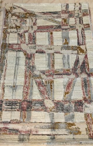 Image of 6x9 Feet (180x270 CM) Carpet for Living Room Hall & Bedroom - Cobalt Walnut Modern Abstract Geometric Silk-Touch Luxury Hotel-Style Washable Anti-Skid Turkish Area Rug