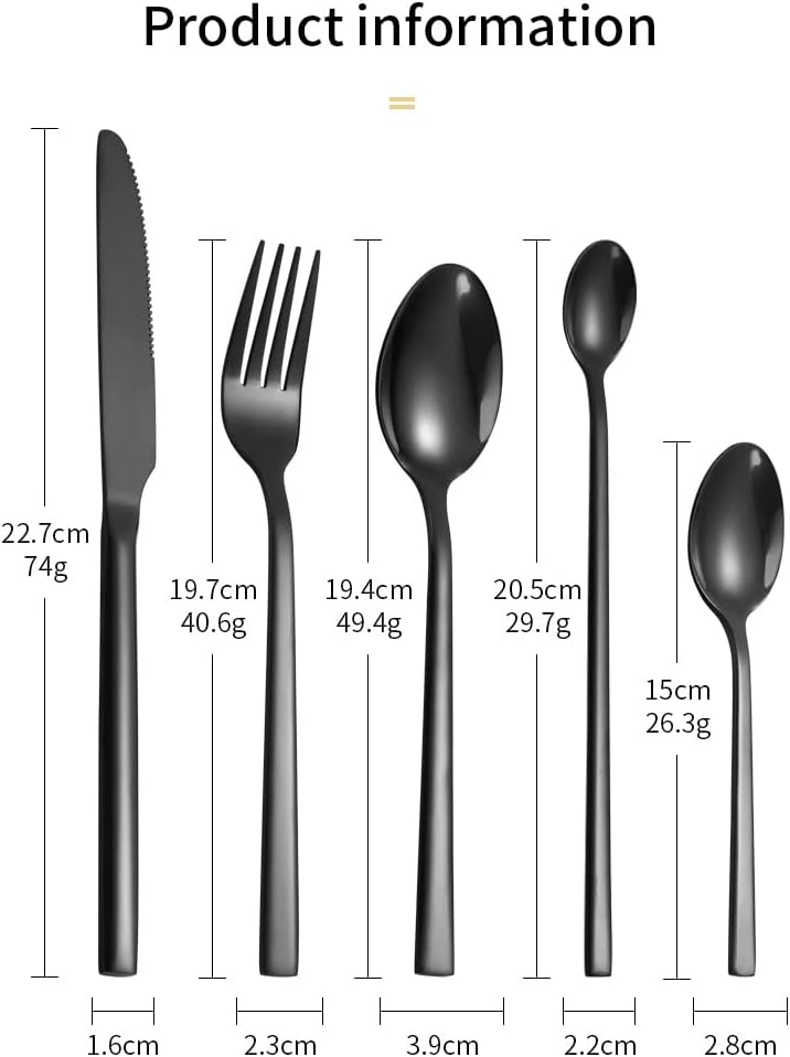 Stainless steel silverware, 30-Piece Black Stainless Steel Cutlery Set for 6 People | Dishwasher Safe Silverware