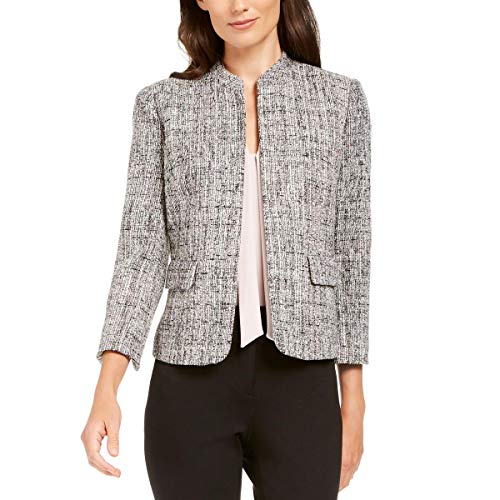 Anne Klein Womens Tweed Mandarin Collar Jacket Pink 10