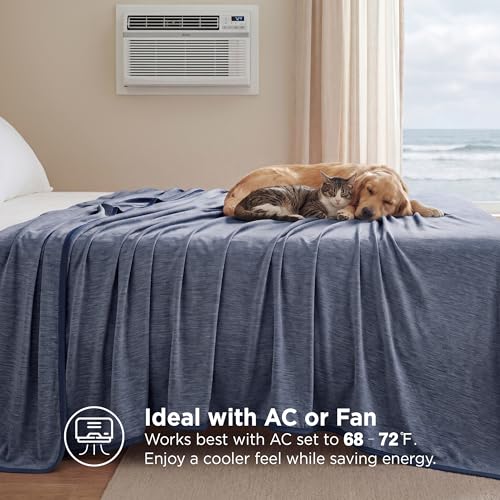 Image of Bedsure Navy Blue Cooling Blanket King Size for Hot Sleepers - Summer Cold Blanket for King Size Bed with Rayon Derived from Bamboo, Ice Cool Cold Arc-Chill Thin Summer Bedding Essentials, 108x90