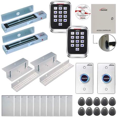 Visionis FPC-8233 - Control de acceso de 2 puertas, puerta de entrada de 600 libras MagLock Time Attendance TCPIP Wiegand Controller Box + fuente de