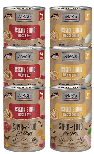 Mac's Dog | Hundefutter Insekt | mit Rind oder mit Huhn | auch als 6er Mix | bei Futtermittelunverträglichkeiten geeignet | getreidefreies Nassfutter für Hunde (6X 400g, Mix)