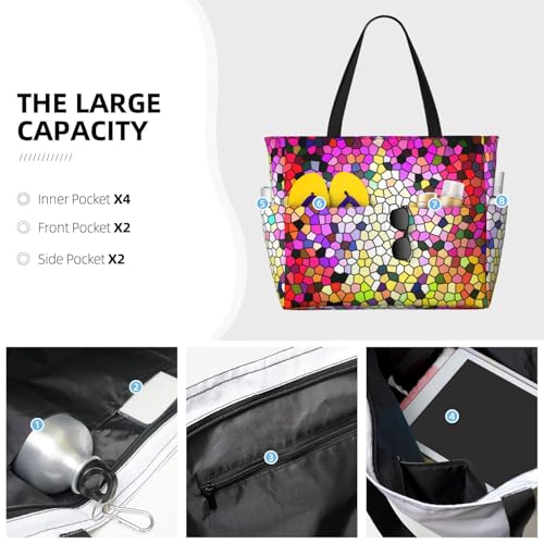 Colorful Tie Dye Stained Glass 3 Print Beach Pool Bags Tote For Women Ladies Large Gym Tote Carry On Bag For Weekender Travel Waterproof3