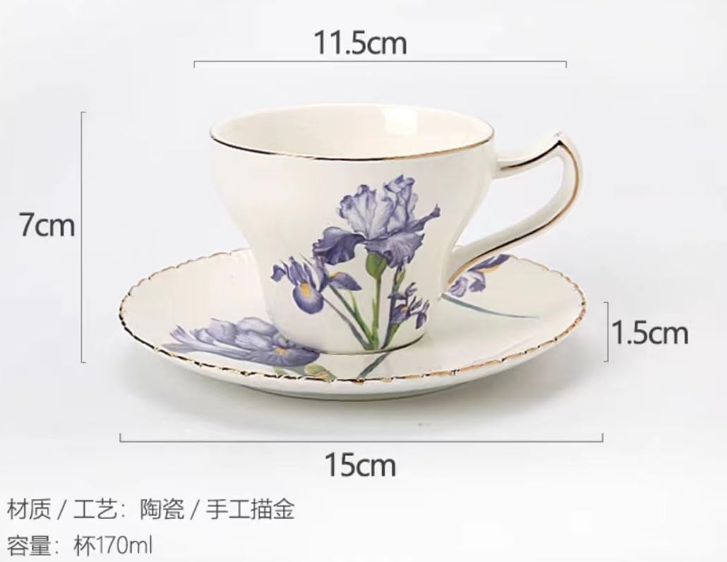 GXNRHG Zestaw filiżanek i spodków, Zestaw filiżanek do podwieczorku, Ceramiczny zestaw filiżanek do kawy i spodków z 3 częściami, Porcelana domowa Luksusowy ceramiczny zestaw do herbaty Ceramiczne