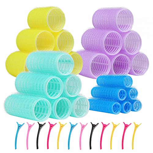 Lockenwickler mit Haarnadel, Lockenwickler ohne Hitze, Lockenwickler mit Selbstgriff für Haarvolumen, velcro rollers Lockenwickler für langes und kurzes Haar (Extra groß, Groß, Mittel) Cover
