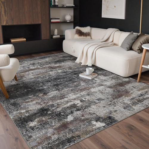 GENIMO No Crease Non Slip 8x10 Area Rug, Dark Gray Brown