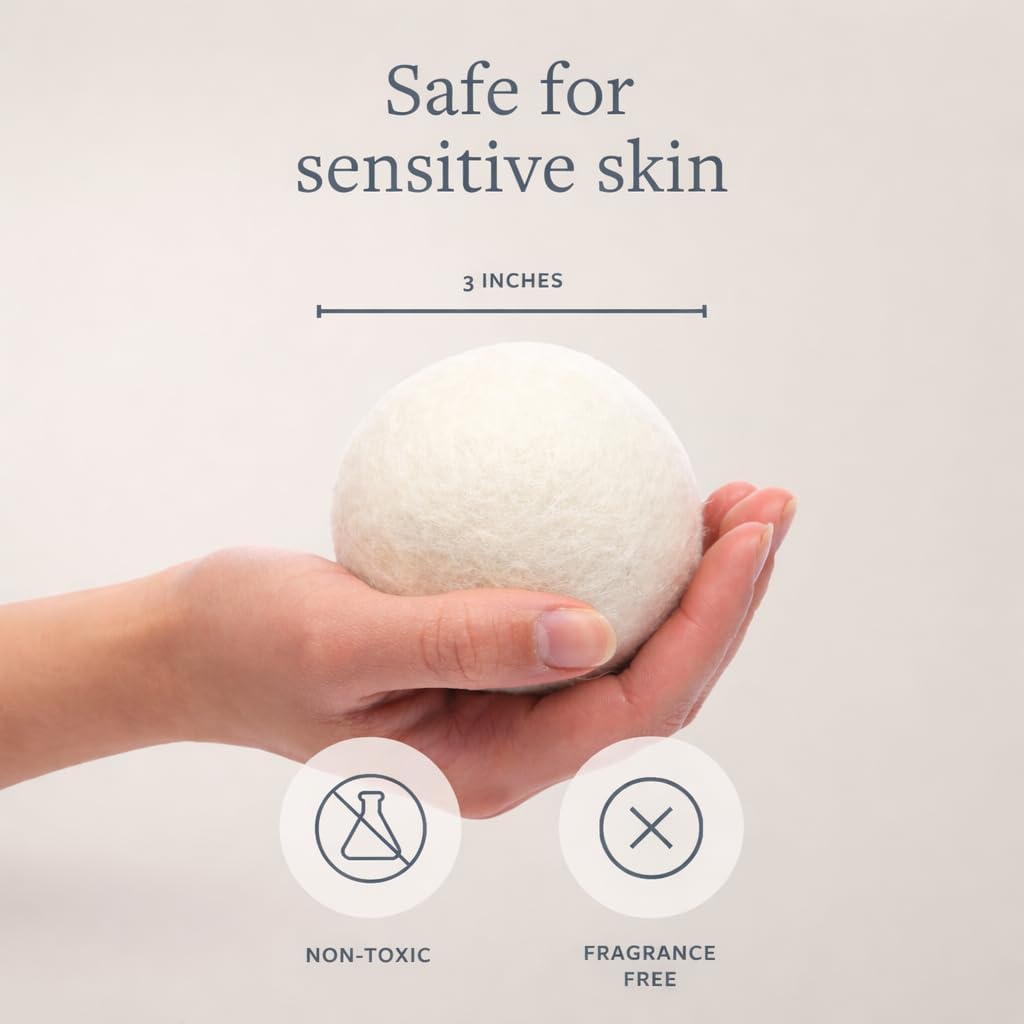GroundLuxe Bolas secadoras de lana de Nueva Zelanda de alta calidad, 100% orgánicas, fundidas a mano, reutilizables, reducen el tiempo de secado, juego de 6 para suavizar la tela natural, arrugas y