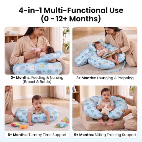 Image of Proliva Feeding Pillow for New Born Baby with Detachable Cover Breast Feeding & Maternity Nursing Pillow for Breastfeeding Support for Baby Feeding Pillow for Mom